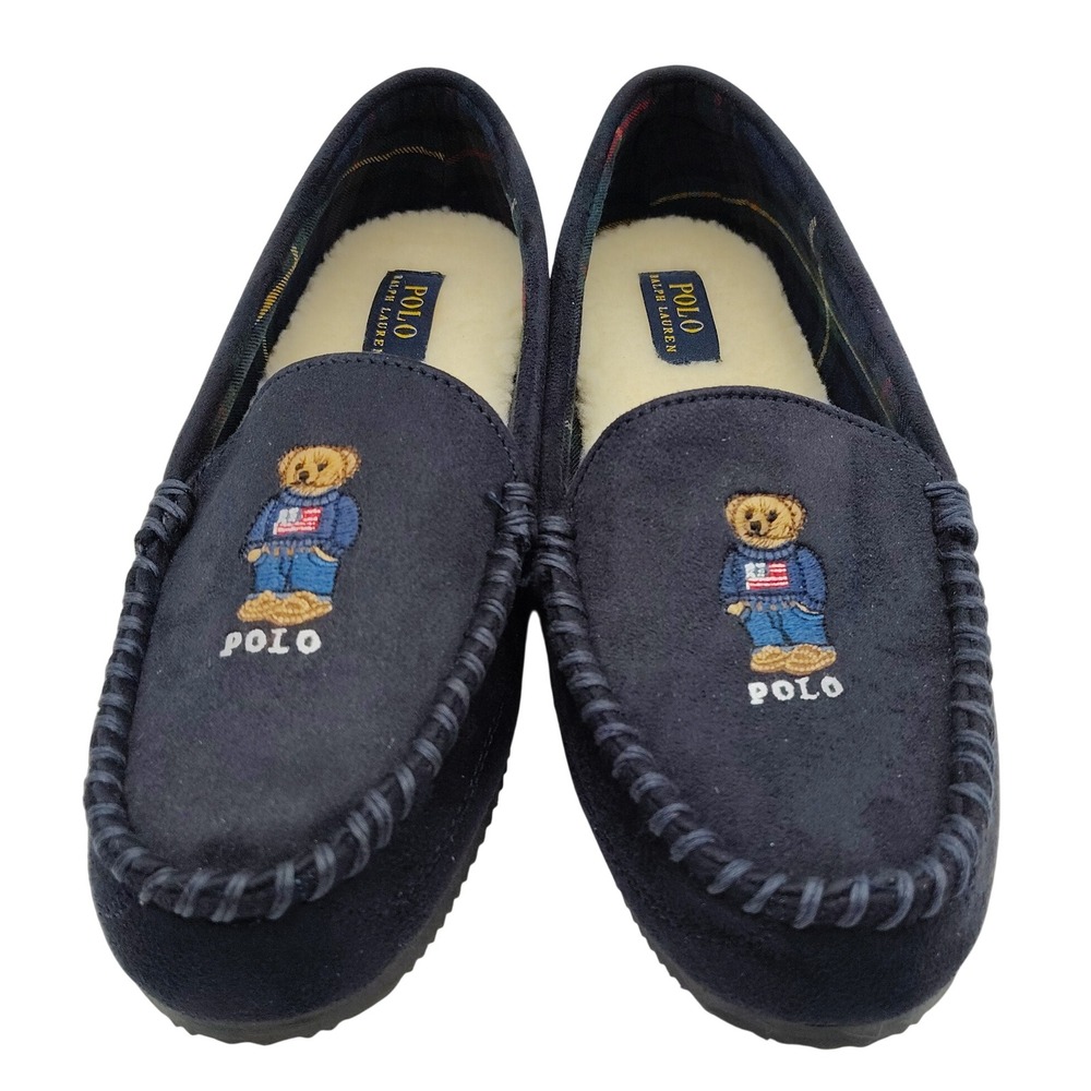 Polo Ralph Lauren Polo Bear American Dezi V Size 10 Blue Moccasin Slippers Mens